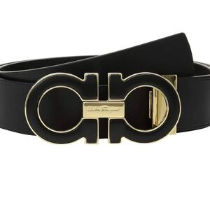 Salvatore Ferragamo  Belt in Black with Big Gold Buckle